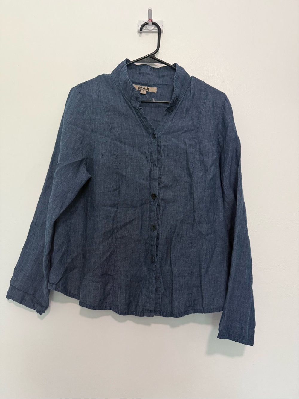 Flax Womens Button Down Shirt Size Small Blue  100% Linen